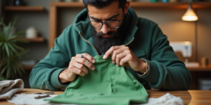 a man upcycling clothes